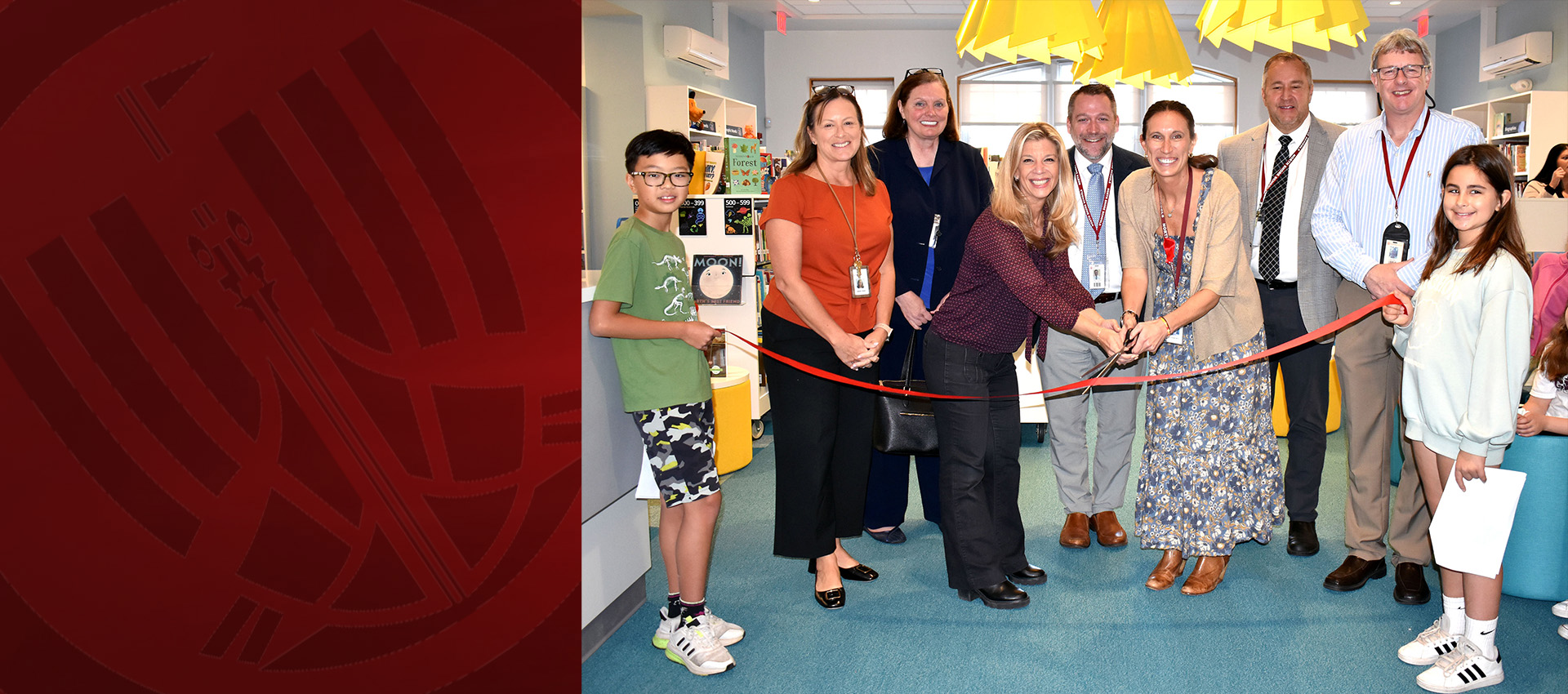 Ribbon Cutting at the Library with the teachers and students