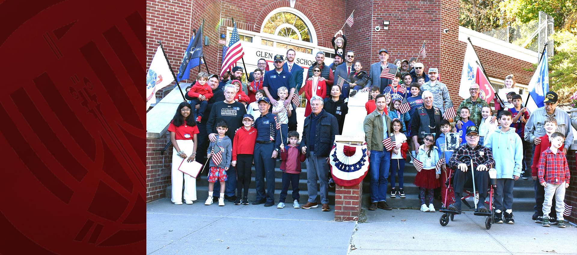 Group Photo Outside Students, Veterans, Teachers and Staff Glen Head Stairs