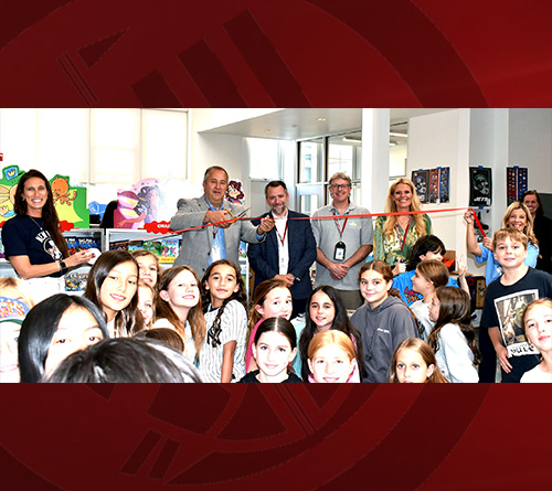 Ribbon Cutting at Library with the students