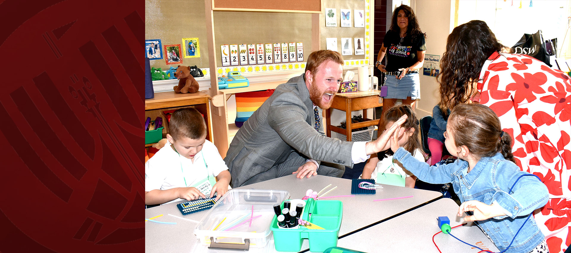 Mr. principal with the students on first day of school